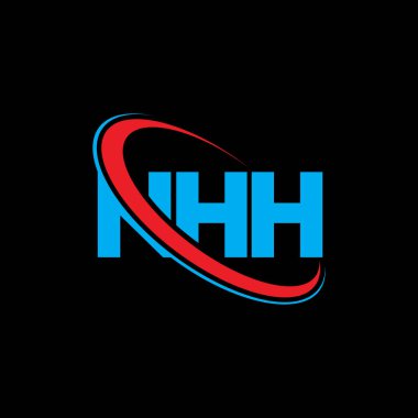 NHH logosu. NHH harfi. NHH harf logosu tasarımı. Çember ve büyük harfli monogram logosuna bağlı NHH logosu. Teknoloji, iş ve emlak markası için NHH tipografisi.