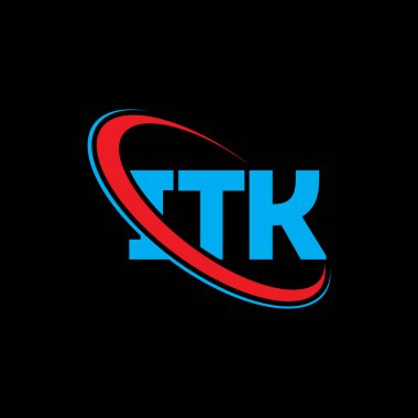 ITK logosu. ITK mektubu. ITK mektup logosu tasarımı. Çember ve büyük harfli monogram logosuna bağlı ITK logosu. Teknoloji, iş ve emlak markası için ITK tipografisi.