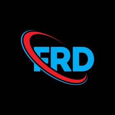 FRD logosu. FRD mektubu. FRD harf logosu tasarımı. Çember ve büyük harfli monogram logosuna bağlı FRD logosu. Teknoloji, iş ve emlak markası için FRD tipografisi.