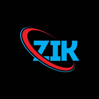 ZIK logosu. ZIK mektubu. ZIK harf logosu tasarımı. Çember ve büyük harfli monogram logosuna bağlı baş harfler ZIK logosu. Teknoloji, iş ve emlak markası için ZIK tipografisi.