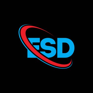 ESD logosu. ESD mektubu. ESD harf logosu tasarımı. Çember ve büyük harfli monogram logosuna bağlı baş harfler ESD logosu. Teknoloji, iş ve emlak markası için ESD tipografisi.