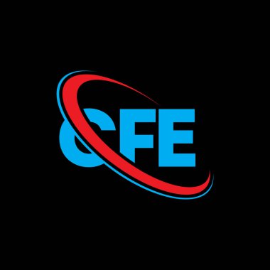 CFE logosu. CFE mektubu. CFE harf logosu tasarımı. Çember ve büyük harfli monogram logosuyla birleştirilmiş CFE logosu. Teknoloji, iş ve emlak markası için CFE tipografisi.