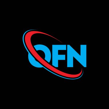 OFN logosu. OFN mektubu. OFN harf logosu tasarımı. Çember ve büyük harfli monogram logosuna bağlı baş harfler OFN logosu. Teknoloji, iş ve emlak markası için OFN tipografisi.