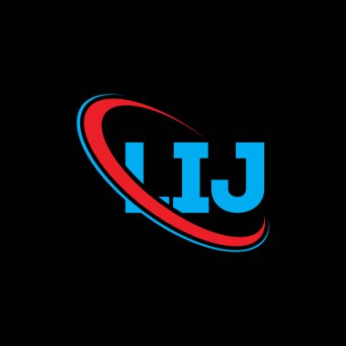 LIJ logosu. LIJ mektubu. LIJ harf logosu tasarımı. Çember ve büyük harfli monogram logosuna bağlı LIJ logosu. LIJ teknoloji, iş ve emlak markası tipografisi.