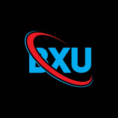 BXU logosu. BXU mektubu. BXU harf logosu tasarımı. Çember ve büyük harfli monogram logosuyla birleştirilmiş BXU logosu. Teknoloji, iş ve emlak markası için BXU tipografisi.