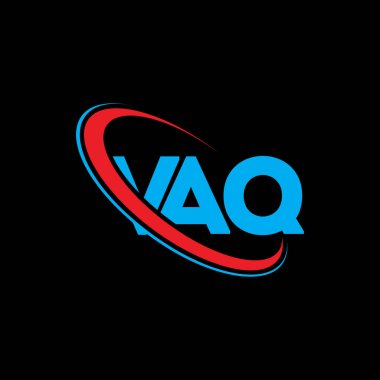 VAQ logosu. VAQ mektubu. VAQ harf logosu tasarımı. Çember ve büyük harfli monogram logosuna bağlı baş harfler VAQ logosu. Teknoloji, iş ve emlak markası için VAQ tipografisi.