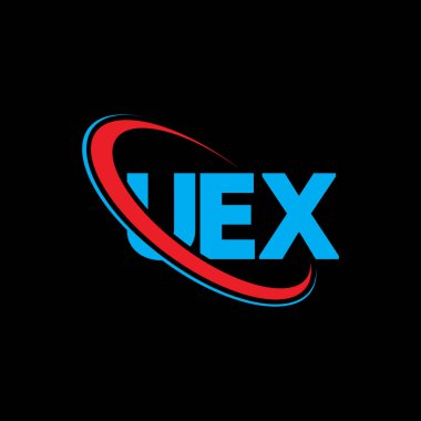 UEX logosu. UEX harfi. UEX harfli logo tasarımı. Çember ve büyük harfli monogram logosuyla birleştirilmiş UEX logosu. Teknoloji, iş ve emlak markası için UEX tipografisi.