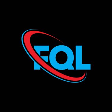 FQL logosu. FQL mektubu. FQL harf logosu tasarımı. Çember ve büyük harfli monogram logosuna bağlı FQL logosu. Teknoloji, iş ve emlak markası için FQL tipografisi.