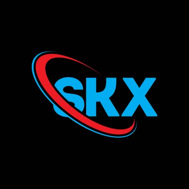 SKX logosu. SKX harfi. SKX harfli logo tasarımı. Çember ve büyük harfli monogram logosuna bağlı SKX logosu. Teknoloji, iş ve emlak markası için SKX tipografisi.