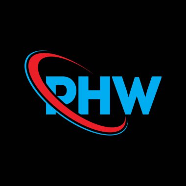 PHW logosu. PHW mektubu. PHW mektup logosu tasarımı. Çember ve büyük harfli monogram logosuyla birleştirilmiş PHW logosu. Teknoloji, iş ve emlak markası için PHW tipografisi.