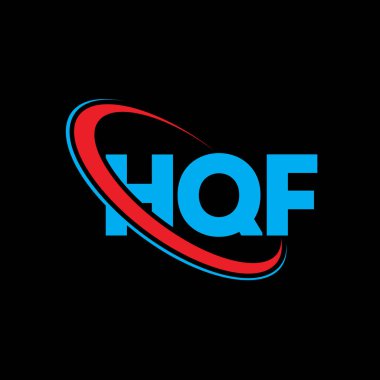 HQF logosu. HQF mektubu. HQF harf logosu tasarımı. Çember ve büyük harfli monogram logosuna bağlı HQF logosu. Teknoloji, iş ve emlak markası için HQF tipografisi.