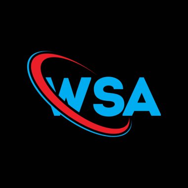 WSA logosu. WSA mektubu. WSA harf logosu tasarımı. Çember ve büyük harfli monogram logosuna bağlı WSA logosu. Teknoloji, iş ve emlak markası için WSA tipografisi.