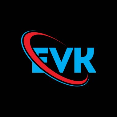 EVK logosu. EVK mektubu. EVK mektup logosu tasarımı. Çember ve büyük harfli monogram logosuyla birleştirilmiş EVK logosu. Teknoloji, iş ve emlak markası EVK tipografisi.