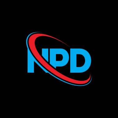 NPD logosu. NPD mektubu. NPD mektup logosu tasarımı. Çember ve büyük harfli monogram logosuna bağlı NPD logosunun baş harfleri. NPD teknoloji, iş ve emlak markası tipografisi.