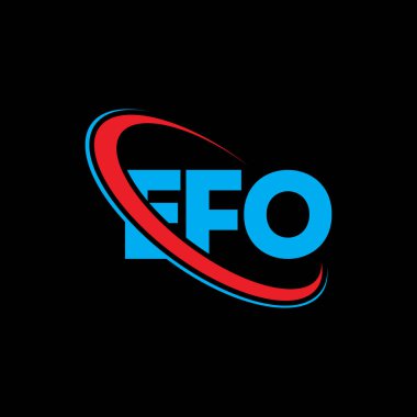EFO logosu. EFO mektubu. EFO harfi logo tasarımı. Çember ve büyük harfli monogram logosuna bağlı ilk EFO logosu. Teknoloji, iş ve emlak markası için EFO tipografisi.
