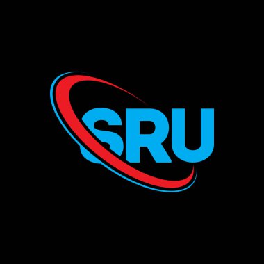 SRU logosu. SRU mektubu. SRU mektup logosu tasarımı. Çember ve büyük harfli monogram logosuna bağlı SRU logosu. Teknoloji, iş ve emlak markası için SRU tipografisi.