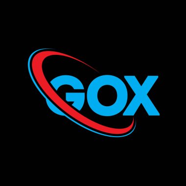 GOX logosu. GOX mektubu. GOX harfli logo tasarımı. Çember ve büyük harfli monogram logosuna bağlı ilk GOX logosu. Teknoloji, iş ve emlak markası için GOX tipografisi.