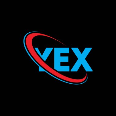 YEX logosu. Evet, mektup. YEX mektup logosu tasarımı. Çember ve büyük harfli monogram logosuna bağlı baş harfler YEX logosu. Teknoloji, iş ve emlak markası için YEX tipografisi.