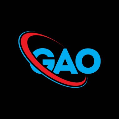 GAO logosu. GAO mektubu. GAO harf logosu tasarımı. Çember ve büyük harfli monogram logosuyla birleştirilmiş GAO logosu. Teknoloji, iş ve emlak markası için GAO tipografisi.