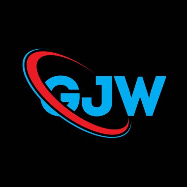 GJW logosu. GJW mektubu. GJW harf logosu tasarımı. Çember ve büyük harfli monogram logosuyla birleştirilmiş GJW logosu. Teknoloji, iş ve emlak markası için GJW tipografisi.