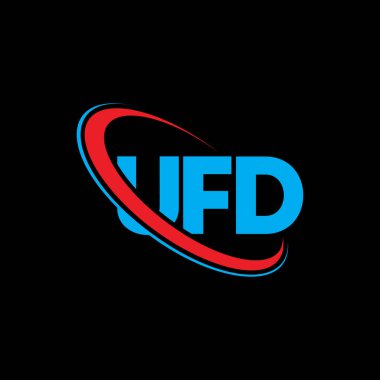 UFD logosu. UFD mektubu. UFD mektup logosu tasarımı. Çember ve büyük harfli monogram logosuna bağlı UFD logosu. Teknoloji, iş ve emlak markası için UFD tipografisi.
