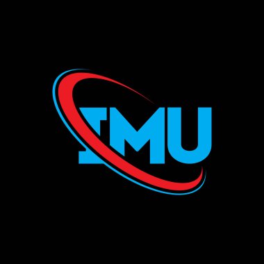 IMU logosu. IMU mektubu. IMU mektup logosu tasarımı. Çember ve büyük harfli monogram logosuna bağlı IMU logosu. IMU teknoloji, iş ve gayrimenkul markası tipografisi.