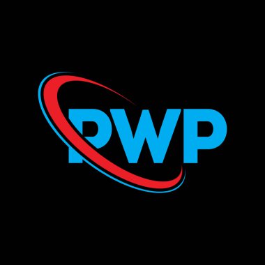 PWP logosu. PWP mektubu. PWP mektup logosu tasarımı. Çember ve büyük harfli monogram logosuna bağlı PWP logosu. Teknoloji, iş ve emlak markası için PWP tipografisi.