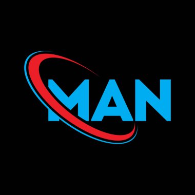 Adam logosu. Mektup. Harf logosu tasarımı. Çember ve büyük harfli monogram logosuna bağlı ilk MAN logosu. Teknoloji, iş ve emlak markası için MAN tipografisi.