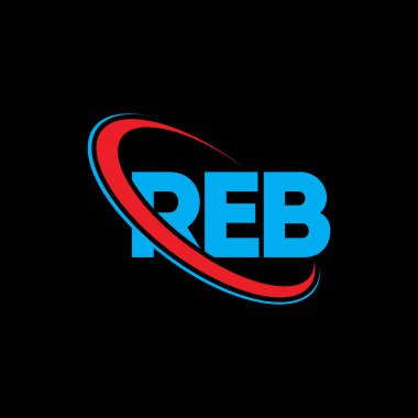 REB logosu. REB mektubu. REB harfli logo tasarımı. Çember ve büyük harfli monogram logosuna bağlı baş harfler REB logosu. Teknoloji, iş ve emlak markası için REB tipografisi.
