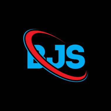 BJS logosu. BJS mektubu. BJS mektup logosu tasarımı. Çember ve büyük harfli monogram logosuyla birleştirilmiş BJS logosu. Teknoloji, iş ve emlak markası için BJS tipografisi.