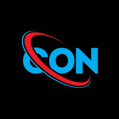 CON logosu. CON mektubu. CON harfi logo tasarımı. Çember ve büyük harfli monogram logosuna bağlı ilk CON logosu. Teknoloji, iş ve emlak markası için CON tipografisi.