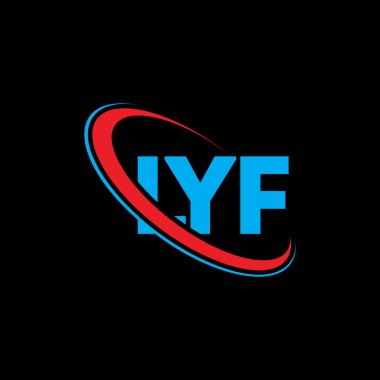 LYF logosu. LYF mektubu. LYF harf logosu tasarımı. Çember ve büyük harfli monogram logosuna bağlı ilk LYF logosu. Teknoloji, iş ve emlak markası için LYF tipografisi.
