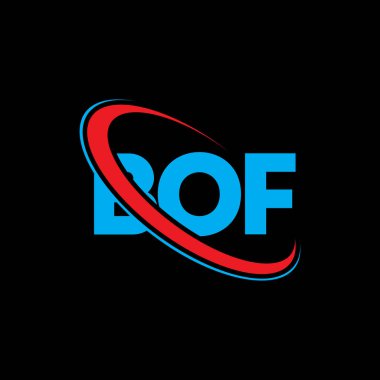 BOF logosu. BOF mektubu. BOF mektup logosu tasarımı. Çember ve büyük harfli monogram logosuna bağlı BOF logosu. Teknoloji, iş ve emlak markası için BOF tipografisi.