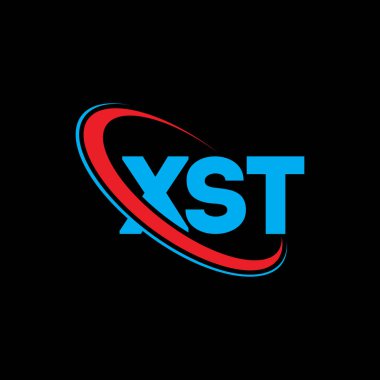 XST logosu. XST mektubu. XST harfli logo tasarımı. Çember ve büyük harfli monogram logosuna bağlı XST logosu. Teknoloji, iş ve emlak markası için XST tipografisi.