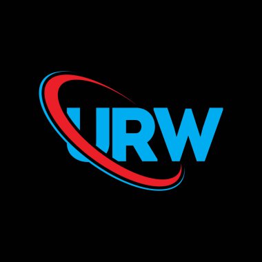 URW logosu. URW mektubu. URW harf logo tasarımı. Çember ve büyük harfli monogram logosuna bağlı URW logosu. Teknoloji, iş ve emlak markası için URW tipografisi.
