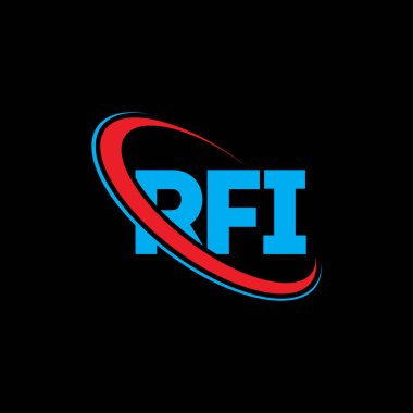 RFI logosu. RFI mektubu. RFI harf logosu tasarımı. Çember ve büyük harfli monogram logosuna bağlı RFI logosu. Teknoloji, iş ve emlak markası için RFI tipografisi.