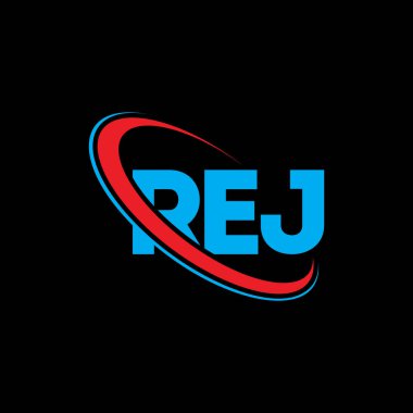 REJ logosu. REJ mektubu. REJ harf logosu tasarımı. Çember ve büyük harfli monogram logosuna bağlı baş harfler REJ logosu. Teknoloji, iş ve emlak markası için REJ tipografisi.