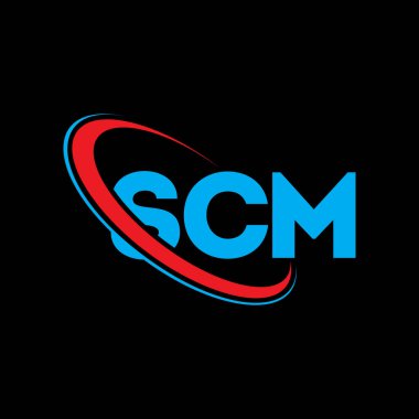 SCM logosu. SCM mektubu. SCM harf logosu tasarımı. Çember ve büyük harfli monogram logosuyla birleştirilmiş SCM logosu. SCM teknoloji, iş ve emlak markası tipografisi.
