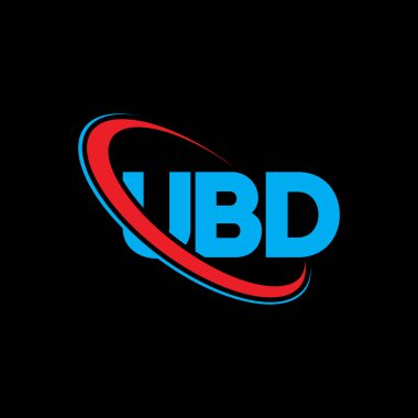 UBD logosu. UBD mektubu. UBD harf logosu tasarımı. Çember ve büyük harfli monogram logosuna bağlı ilk UBD logosu. Teknoloji, iş ve emlak markası için UBD tipografisi.