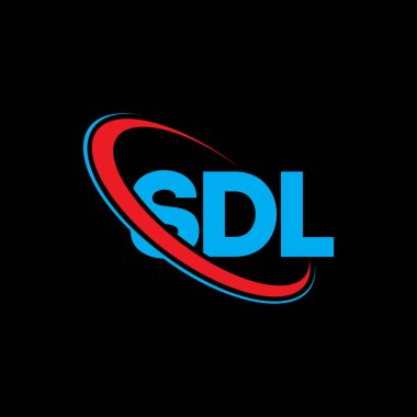 SDL logosu. SDL mektubu. SDL harf logosu tasarımı. Çember ve büyük harfli monogram logosuna bağlı SDL logosu. Teknoloji, iş ve emlak markası için SDL tipografisi.