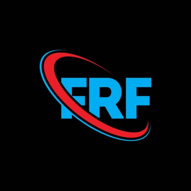 FRF logosu. FRF mektubu. FRF mektup logosu tasarımı. Çember ve büyük harfli monogram logosuna bağlı FRF logosu. Teknoloji, iş ve emlak markası için FRF tipografisi.