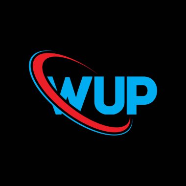 WUP logosu. WUP mektubu. WUP mektup logosu tasarımı. Çember ve büyük harfli monogram logosuna bağlı WUP logosu. WUP teknoloji, iş ve gayrimenkul markası tipografisi.