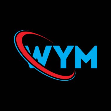 WYM logosu. WYM mektubu. WYM mektup logosu tasarımı. Çember ve büyük harfli monogram logosuna bağlı WYM logosu. WYM teknoloji, iş ve emlak markası tipografisi.