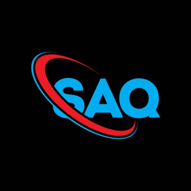 SAQ logosu. SAQ mektubu. SAQ harfi logo tasarımı. Çember ve büyük harfli monogram logosuna bağlı SAQ logosu. Teknoloji, iş ve emlak markası için SAQ tipografisi.