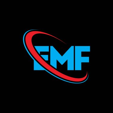 EMF logosu. EMF mektubu. EMF mektup logosu tasarımı. Çember ve büyük harfli monogram logosuyla birleştirilmiş EMF logosu. Teknoloji, iş ve emlak markası için EMF tipografisi.