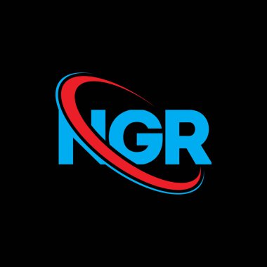 NGR logosu. NGR mektubu. NGR harf logosu tasarımı. Çember ve büyük harfli monogram logosuna bağlı NGR logosu. Teknoloji, iş ve emlak markası için NGR tipografisi.