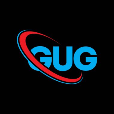 GUG logosu. Gug harfi. GUG harfi logo tasarımı. Çember ve büyük harfli monogram logosuna bağlı GUG logosu. Teknoloji, iş ve emlak markası için GUG tipografisi.