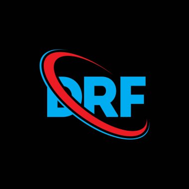 DRF logosu. DRF mektubu. DRF mektup logosu tasarımı. Çember ve büyük harfli monogram logosuyla birleştirilmiş DRF logosu. Teknoloji, iş ve emlak markası için DRF tipografisi.