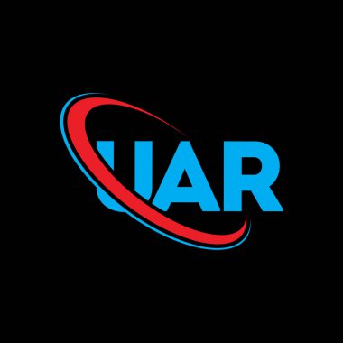UAR logosu. UAR mektubu. UAR harf logosu tasarımı. Çember ve büyük harfli monogram logosuna bağlı UAR logosu. Teknoloji, iş ve emlak markası için UAR tipografisi.