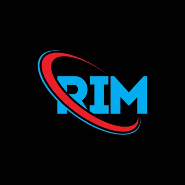 RIM logosu. RIM mektubu. RIM mektup logosu tasarımı. Çember ve büyük harfli monogram logosuna bağlı olan RIM logosu. Teknoloji, iş ve emlak markası için RIM tipografisi.